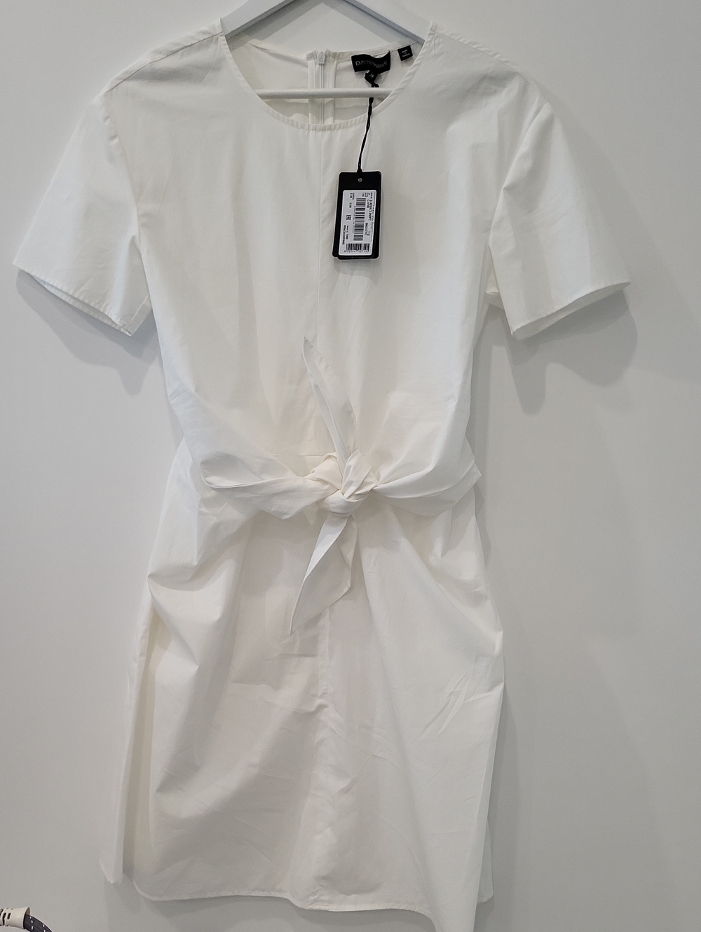 Emporio Armani Tie-Waist White Short Sleeve Dress